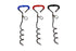 Three corkscrews with colored handles on a white background