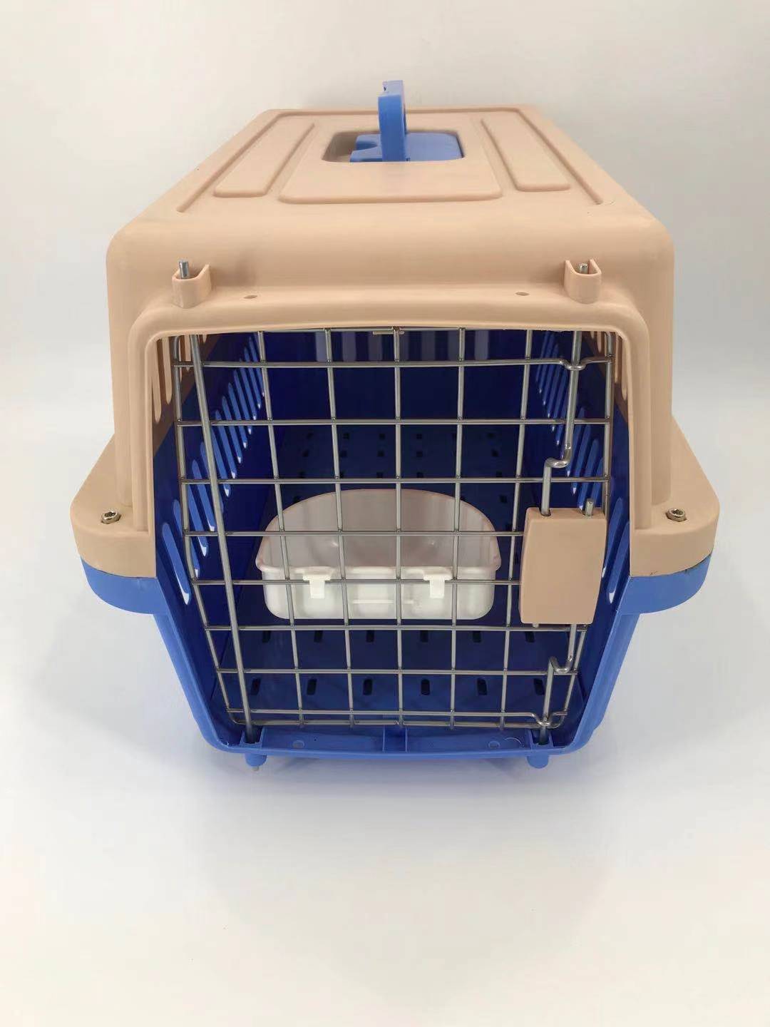 Medium Dog Cat Crate Pet Rabbit Carrier Airline Cage With Bowl & Tray-Blue