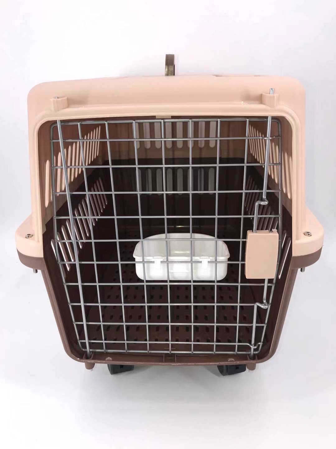 Large Airline Dog Cat Crate Pet Carrier Cage With Tray And Bowl Brown