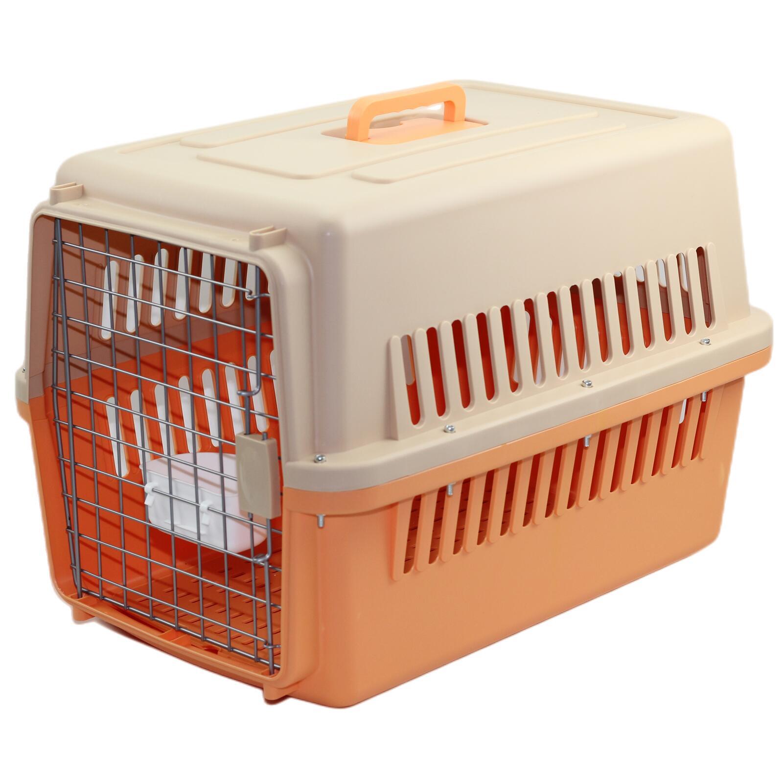 Large Dog Cat Crate Pet Carrier Rabbit Airline Cage With Tray And Bowl Orange