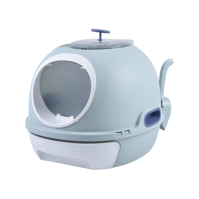 Cat Toilet Litter Box Tray House W Sky window Drawer Photocatalyst Purifier Blue