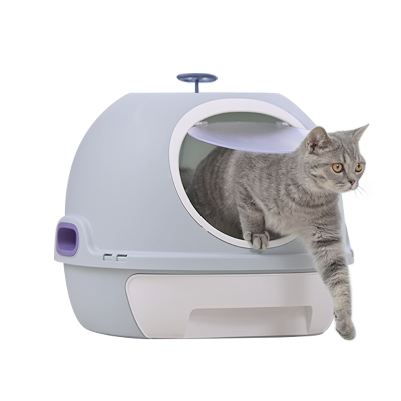 Cat Toilet Litter Box Tray House W Sky window Drawer Photocatalyst Purifier Blue