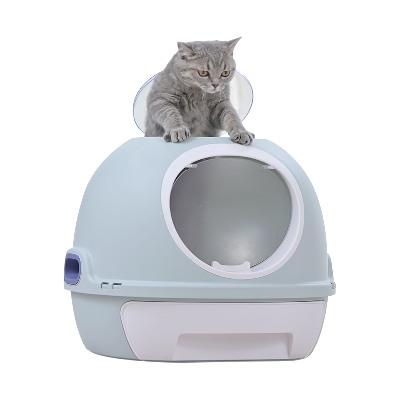 Cat Toilet Litter Box Tray House W Sky window Drawer Photocatalyst Purifier Blue