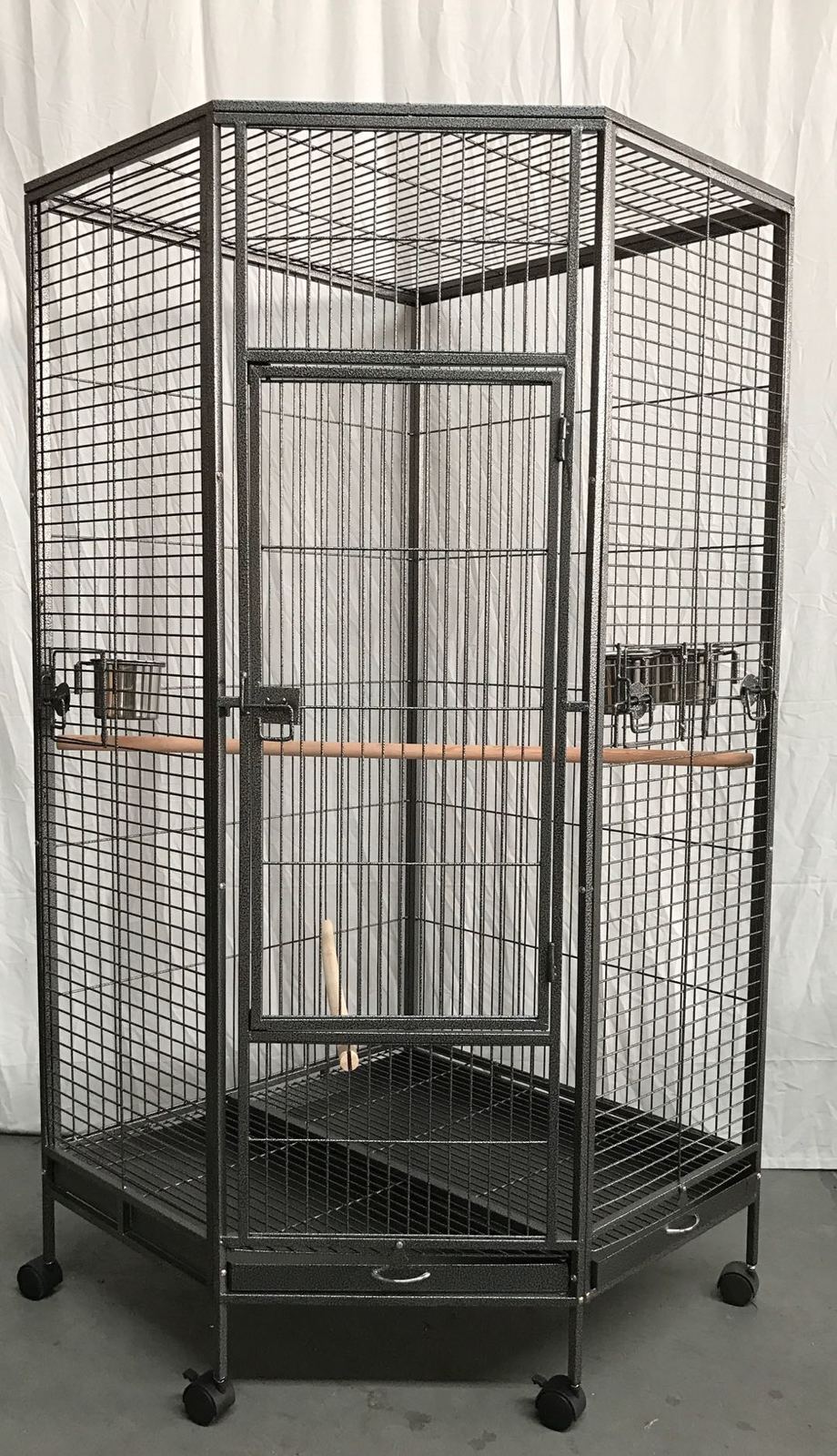 162cm Large Corner Bird Cage on Wheels, Parrot Aviary with Perches & 3 Feeders