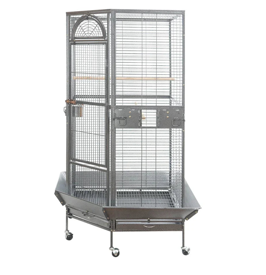 YES4PETS 161 cm XL Corner Bird Cage Pet Parrot Aviary Perch Castor Wheel Stand Black Silver