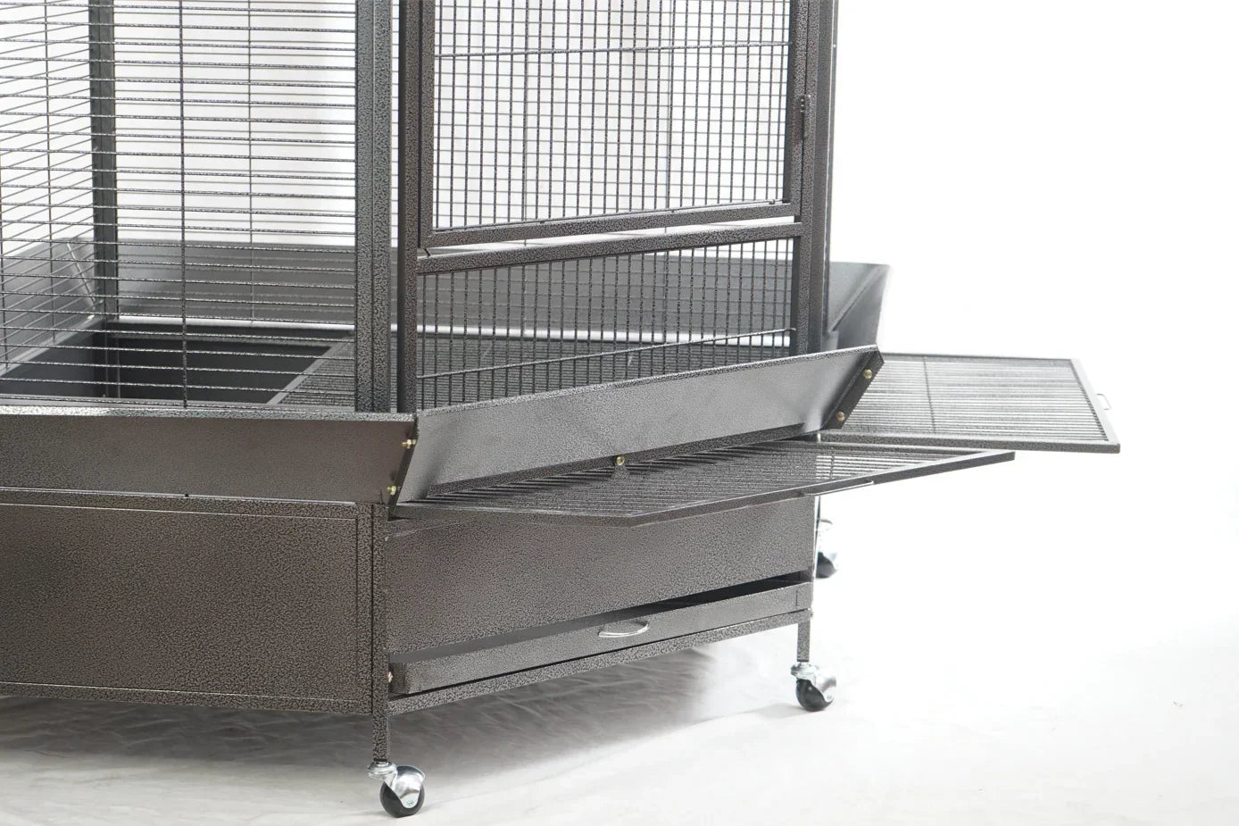 YES4PETS 161 cm XL Corner Bird Cage Pet Parrot Aviary Perch Castor Wheel Stand Black Silver
