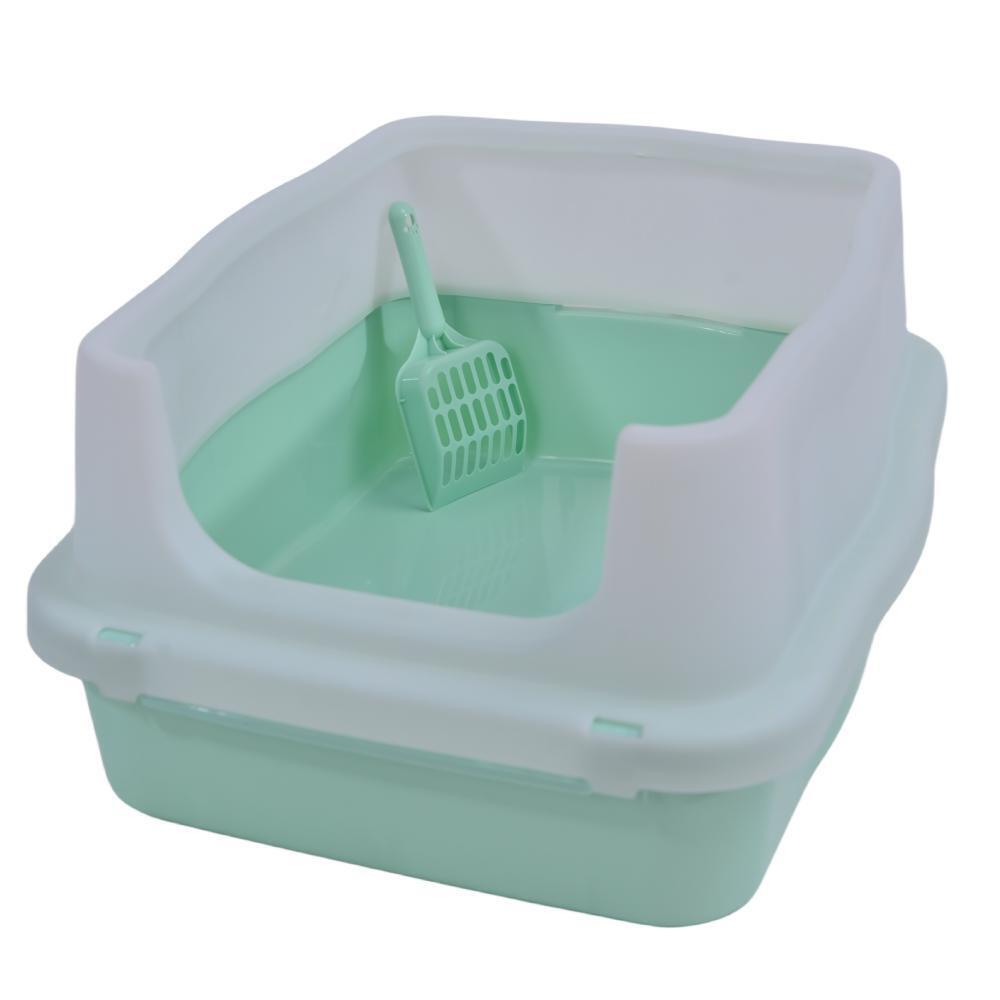 Large Deep Cat Kitty Litter Tray High Wall Pet Toilet Tray With Scoop Green