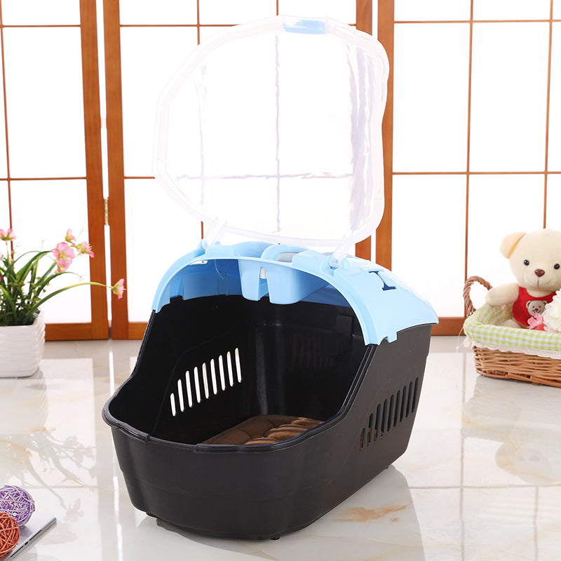 Small Portable Travel Dog Cat Crate Pet Carrier Cage Comfort With Mat-Blue