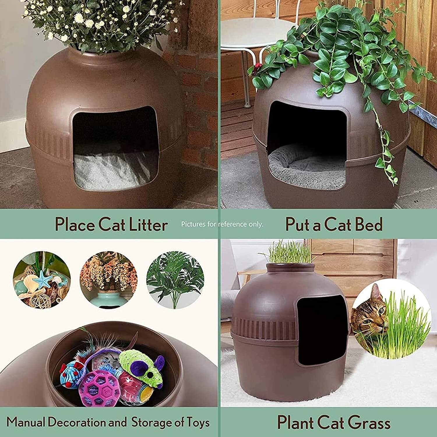 YES4PETS Multifunctional Cat Litter Box Pet Cat House Semi-Enclosed Brown