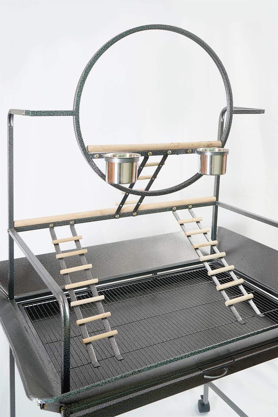Large Parrot Play Stand on Wheels 157cm, Bird Playpen Gym with Ladder & Bowls