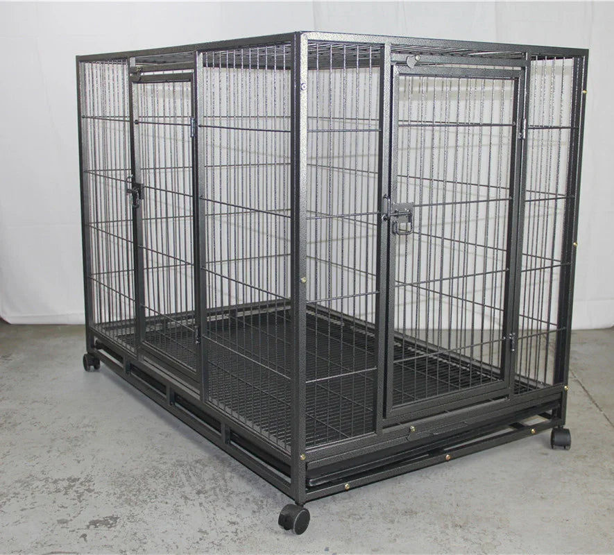 XL Metal Pet Cage – Heavy‑Duty Crate, Wheels, Dual Doors, Removable Tray