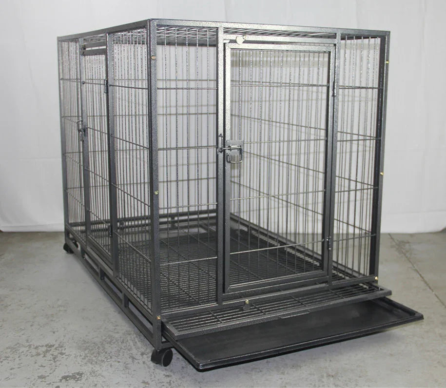 XL Metal Pet Cage – Heavy‑Duty Crate, Wheels, Dual Doors, Removable Tray