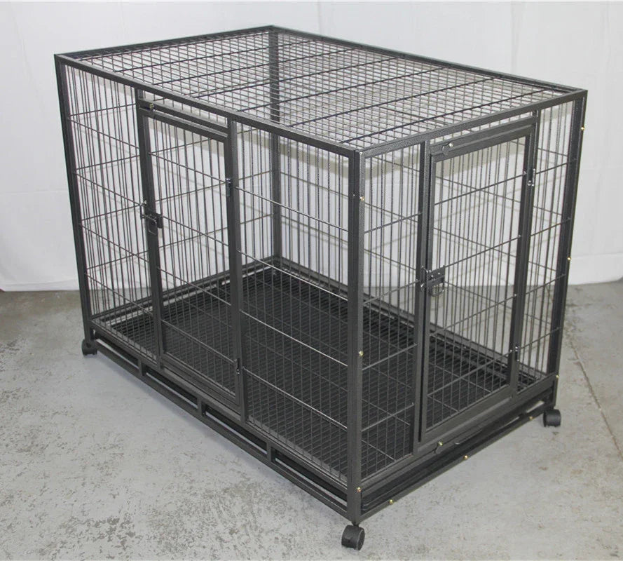 XL Metal Pet Cage – Heavy‑Duty Crate, Wheels, Dual Doors, Removable Tray