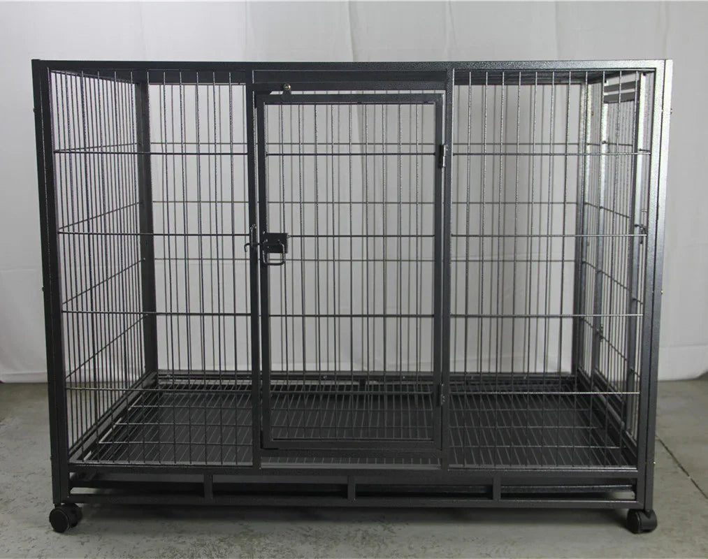 XL Metal Pet Cage – Heavy‑Duty Crate, Wheels, Dual Doors, Removable Tray