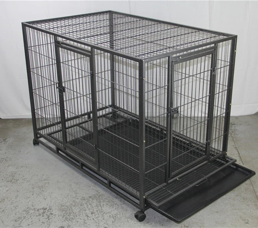 XL Metal Pet Cage – Heavy‑Duty Crate, Wheels, Dual Doors, Removable Tray