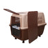 Pet carrier with brown and beige exterior on a white background