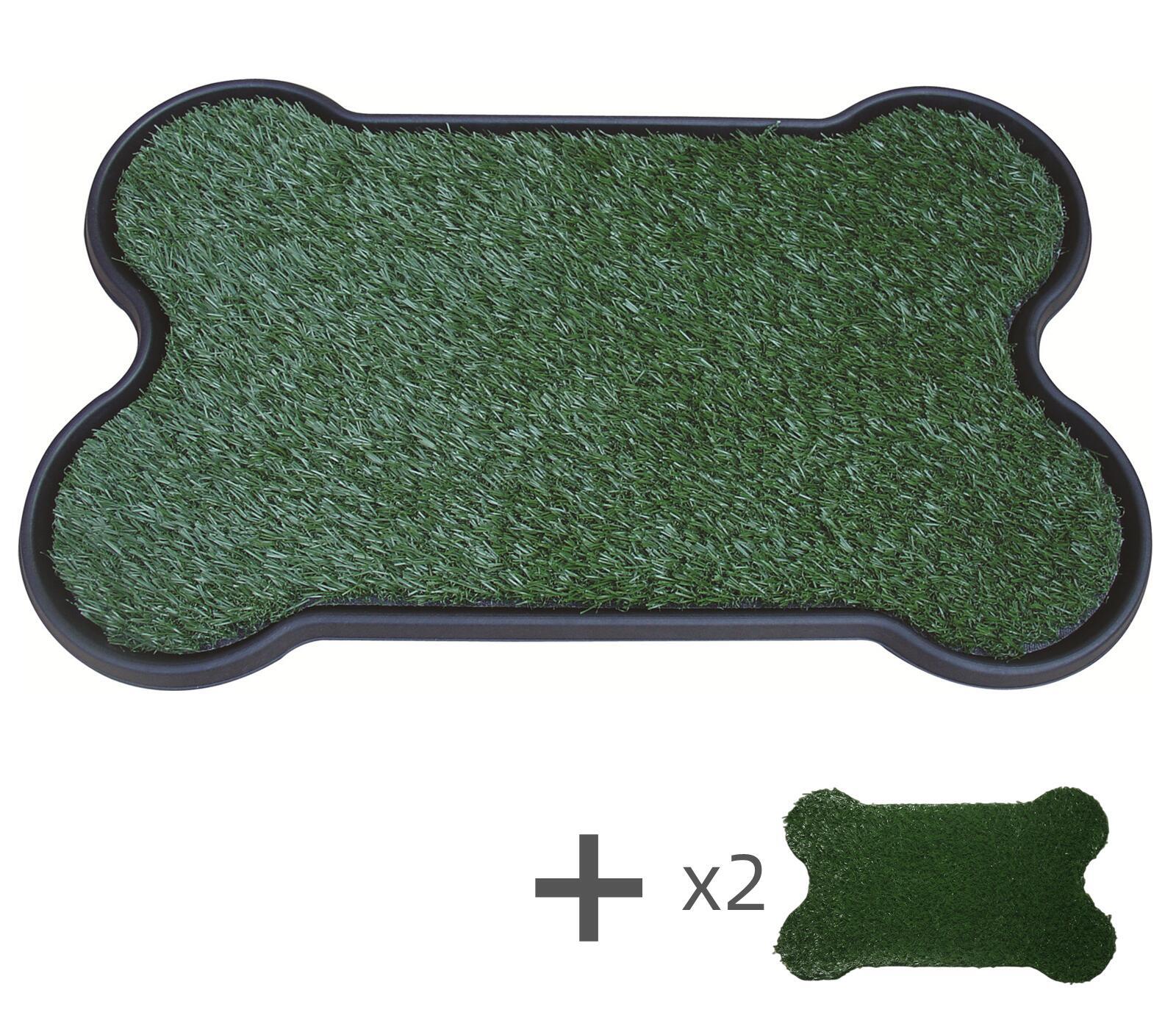 Dog Puppy Toilet Grass Potty Training Mat Loo Pad Bone Shape Indoor with 3 grass