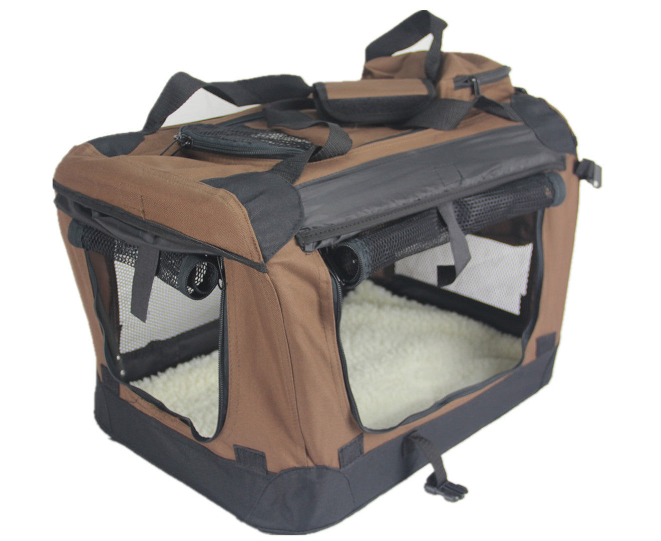 Large Fordable Pet Dog Puppy Soft Crate With Curtain-Brown