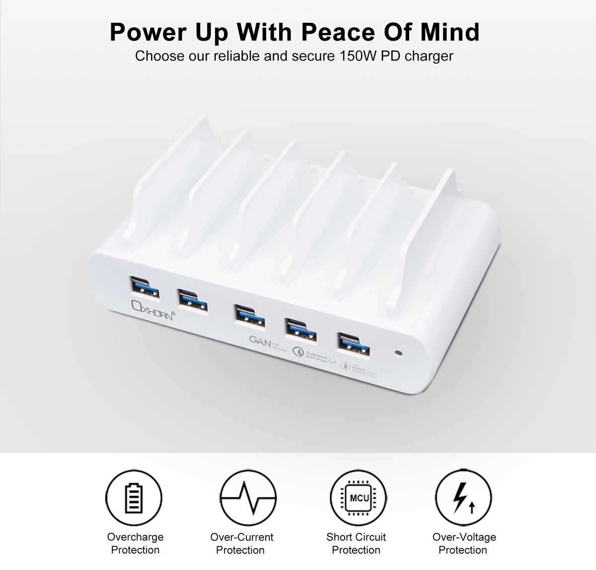 OXHORN NB-PD150D 150W GaN USB Charging Station 5 Port PD 3.0 QC Dock with Rack