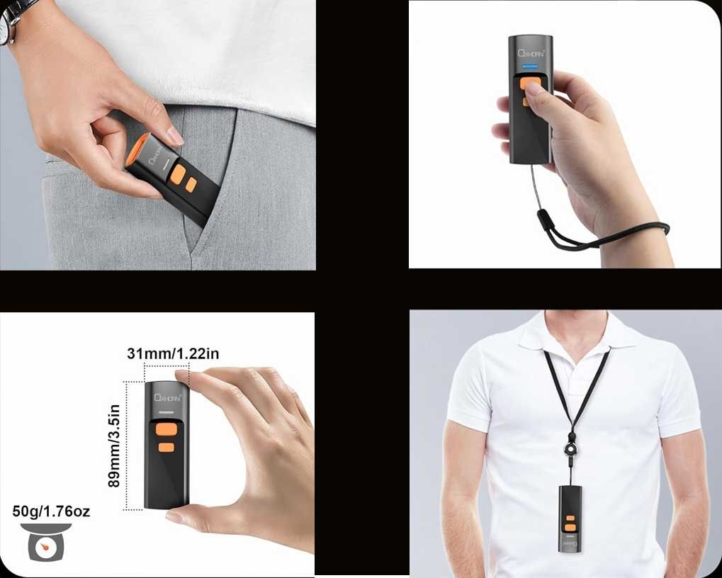 UB-D203 Mini Wireless 2D Barcode Scanner, Bluetooth 5.0, 1100mAh