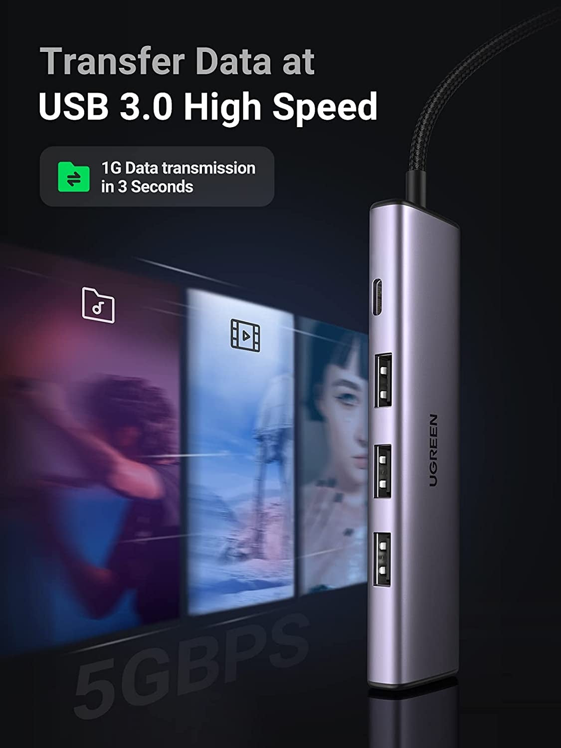 20805 USB 3.0 4-Port Hub with USB-C Power Port