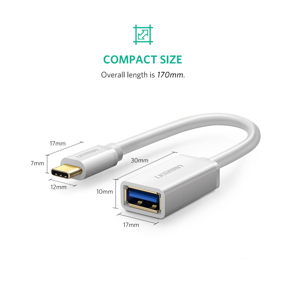 USB Type-C Male to USB 3.0 Type A Female OTG Cable - White 15CM (30702)