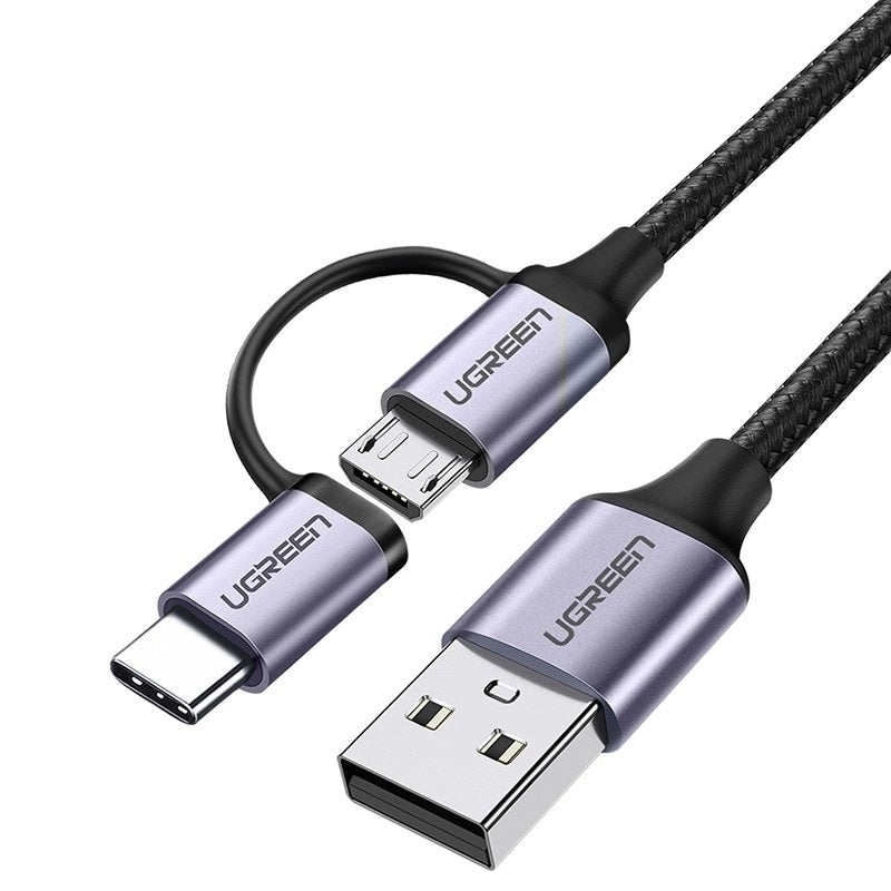 30875 2-in-1 USB-A to Micro USB / USB-C Cable 1m