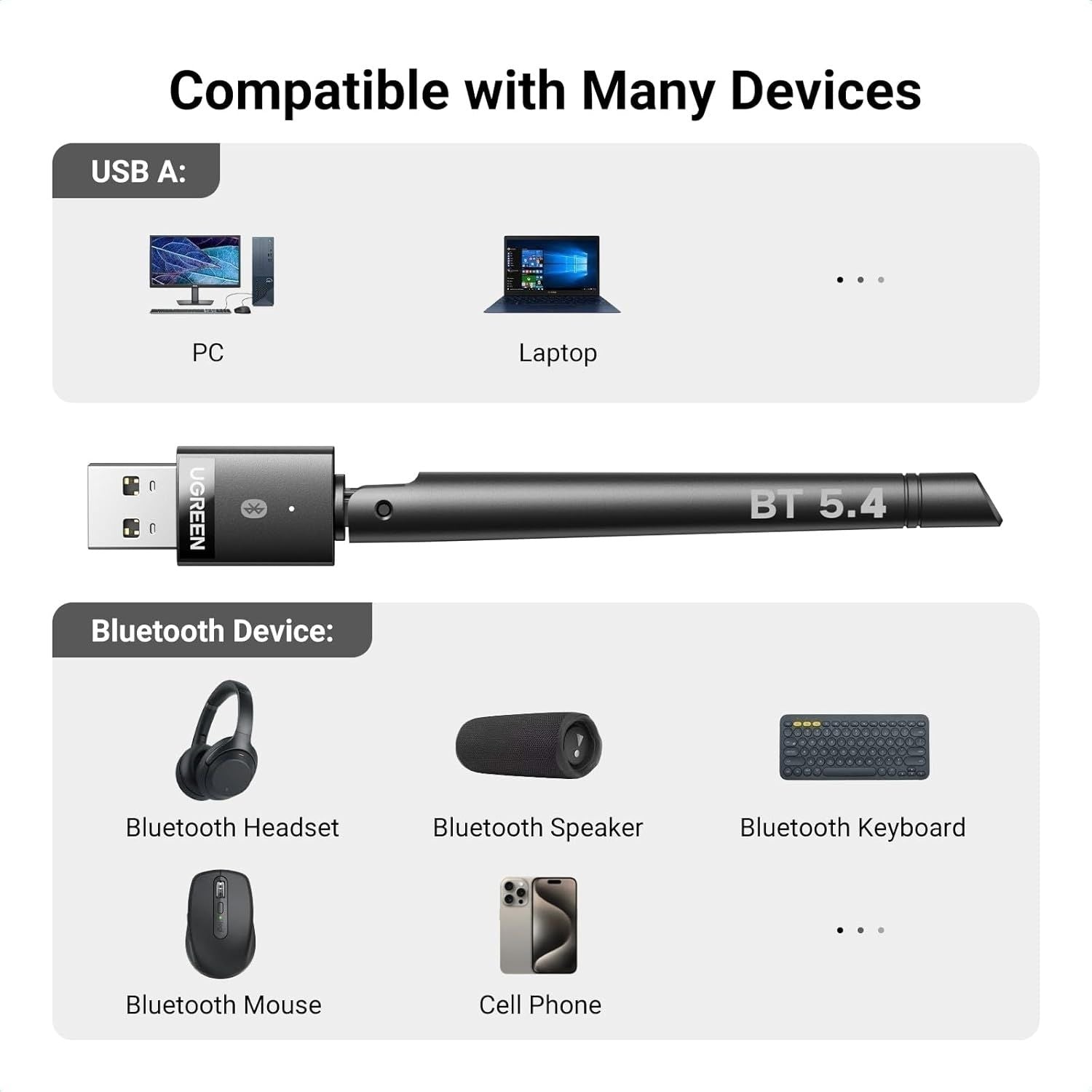 UGREEN 35059 Bluetooth 5.4 Adapter for PC, 120M Long Range USB Dongle