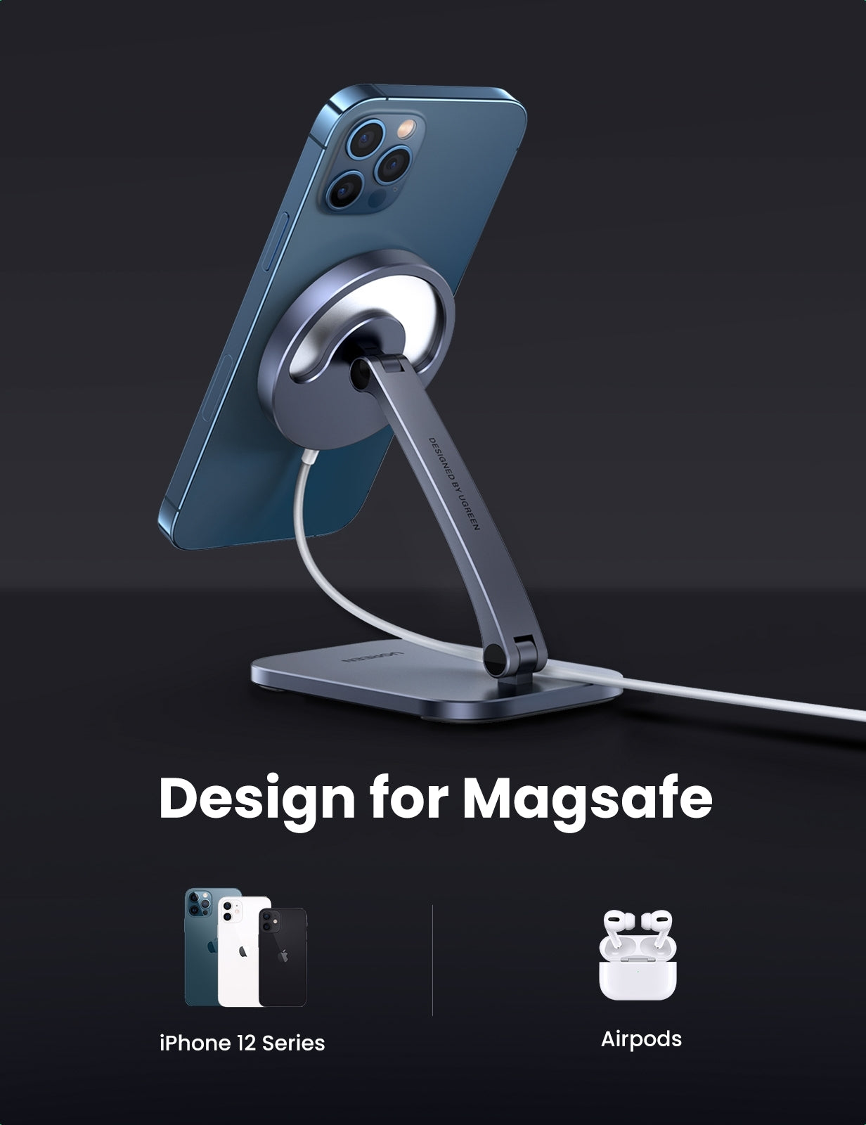 40290 Desk Adjustable and Foldable Aluminum Magsafe Charging Stand