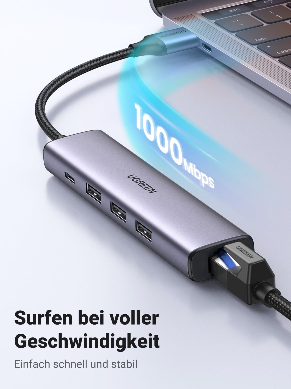 60554 USB 3.0 to Ethernet Adapter 5 in 1 Multiport Hub with Gigabit RJ45