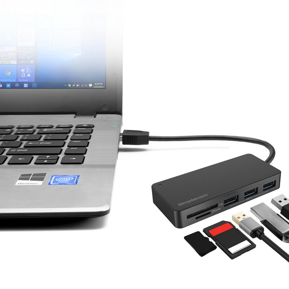 CH368 3 Port USB 3.0 Hub with Dual Slot SD MicroSD Card Reader
