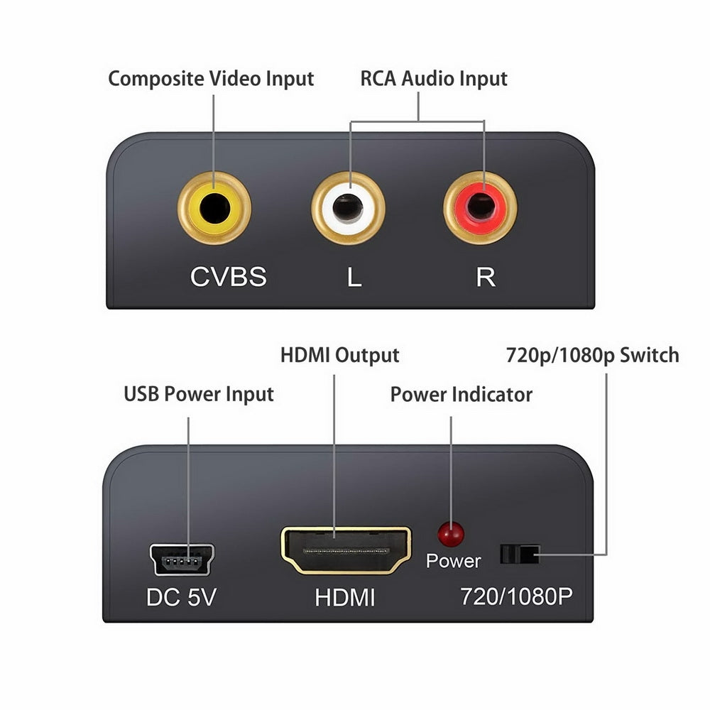 CM401v2 Composite AV CVBS to HDMI Video Converter 1080p Upscaler Alloy Case