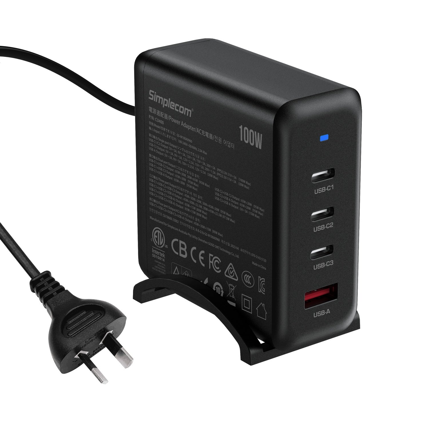 CU400 4-Port PD 100W GaN Fast Charger 3xUSB-C + USB-A for Phone Tablet Laptop