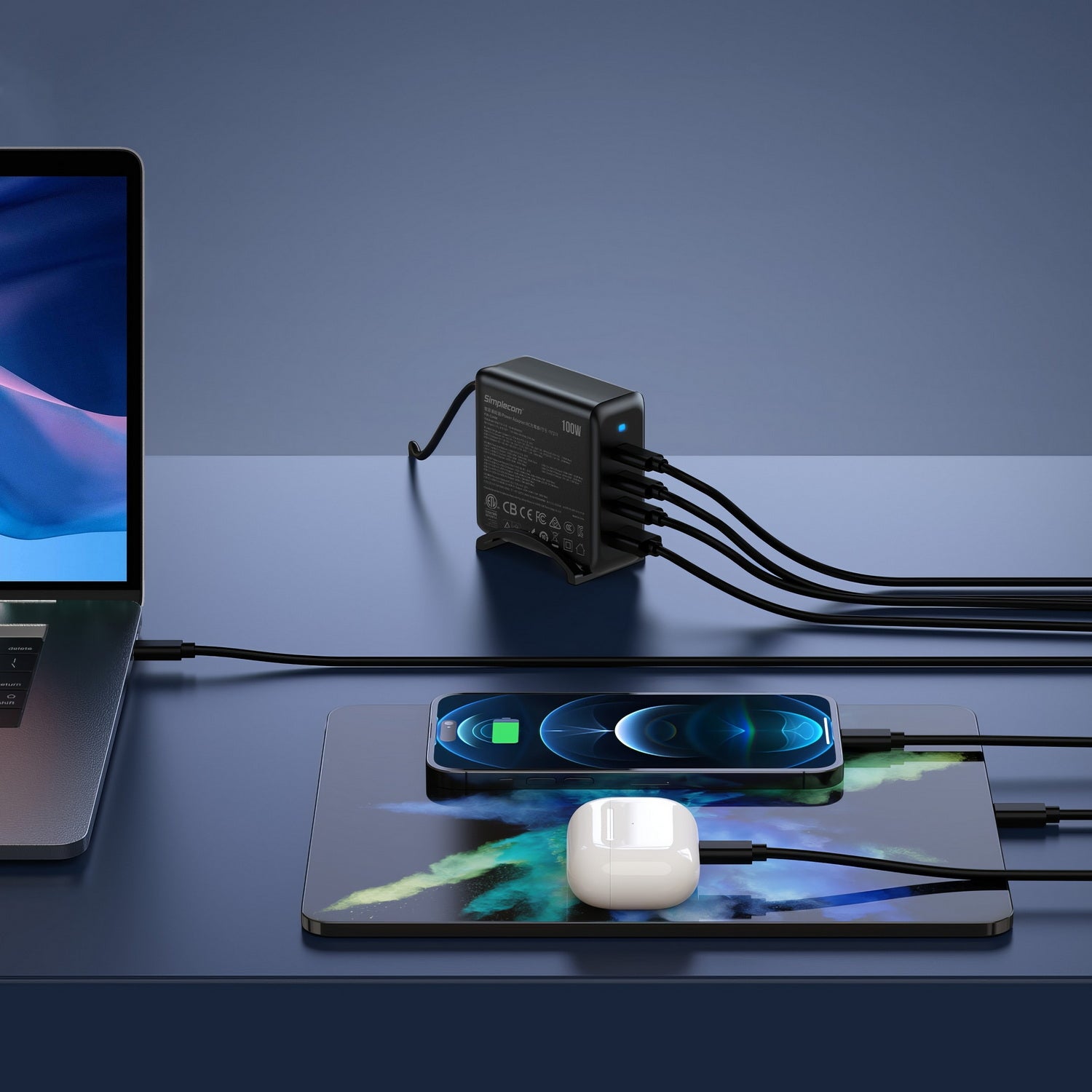 CU400 4-Port PD 100W GaN Fast Charger 3xUSB-C + USB-A for Phone Tablet Laptop