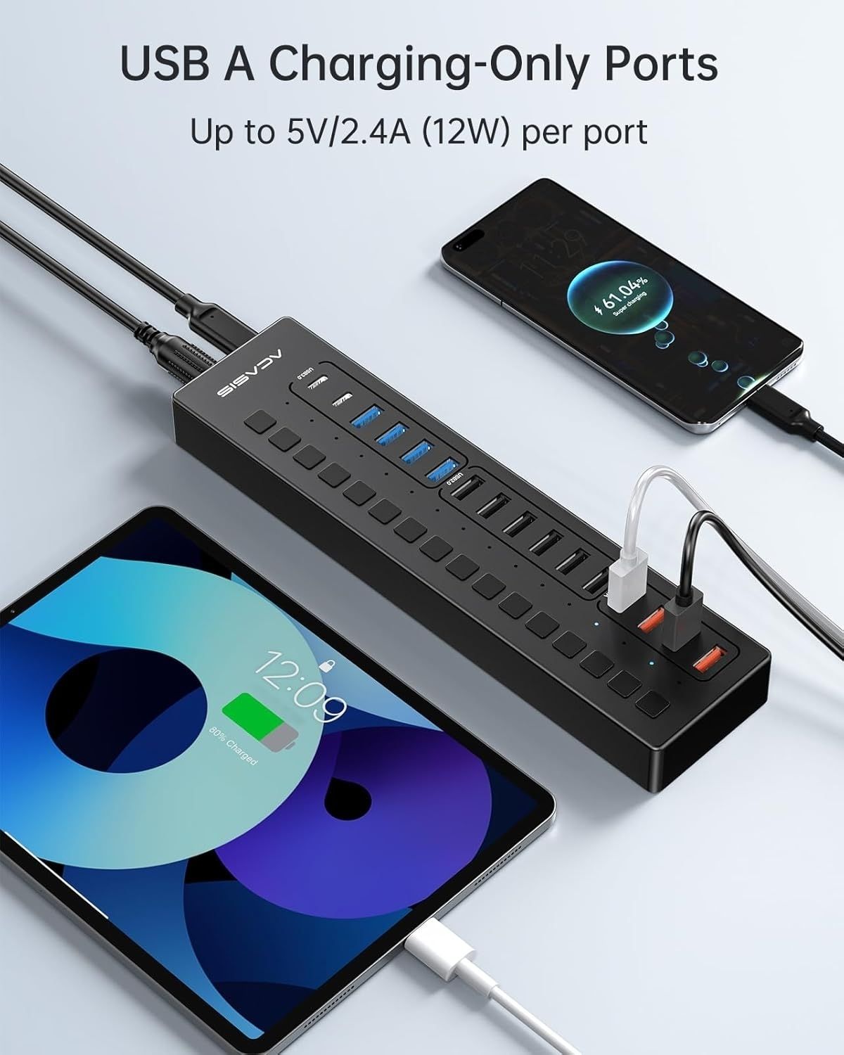 ACASIS DS-516PB 16-Port USB 3.2 Gen1 5Gbps 60W + On-Off Switch 4xUSB3.2 - 5Gbps, 10xUSB-A2.0, 2xUSB-C. 1xDC for Power Supply.