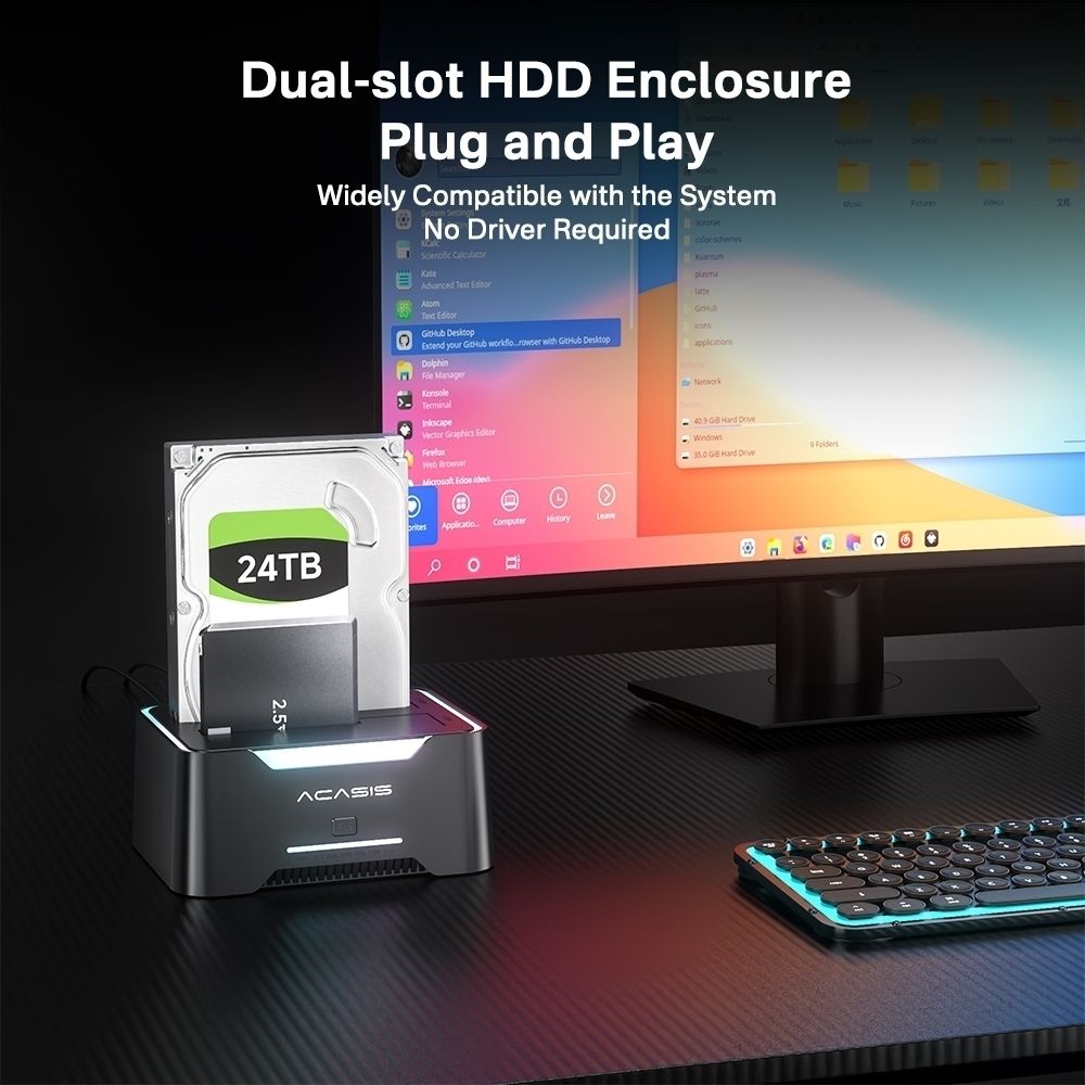 ACASIS EC-6104 Dual Bay 2.5/3.5" SATA HDD SSD Enclosure USB 3.2 5Gbps 60TB