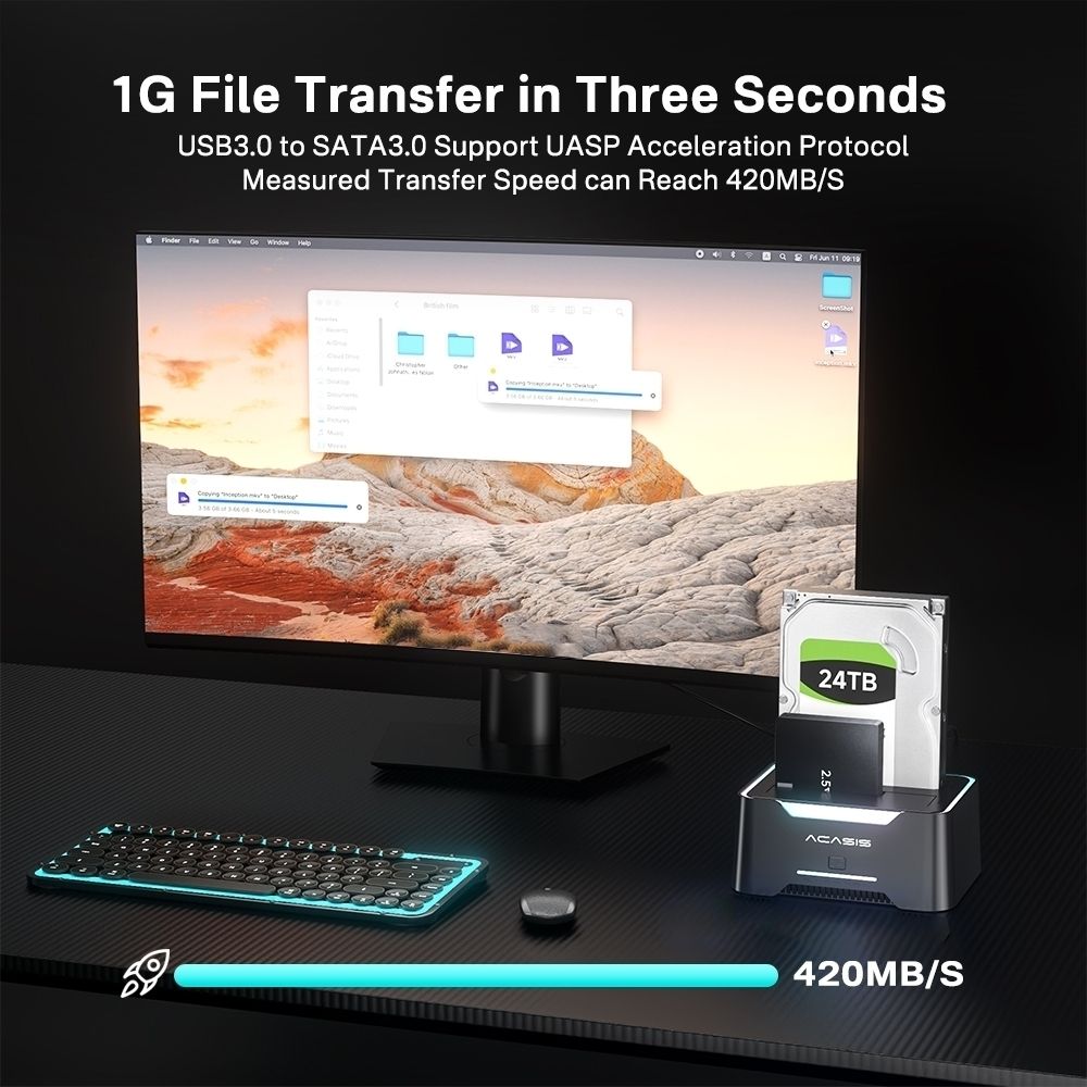 ACASIS EC-6104 Dual Bay 2.5/3.5" SATA HDD SSD Enclosure USB 3.2 5Gbps 60TB