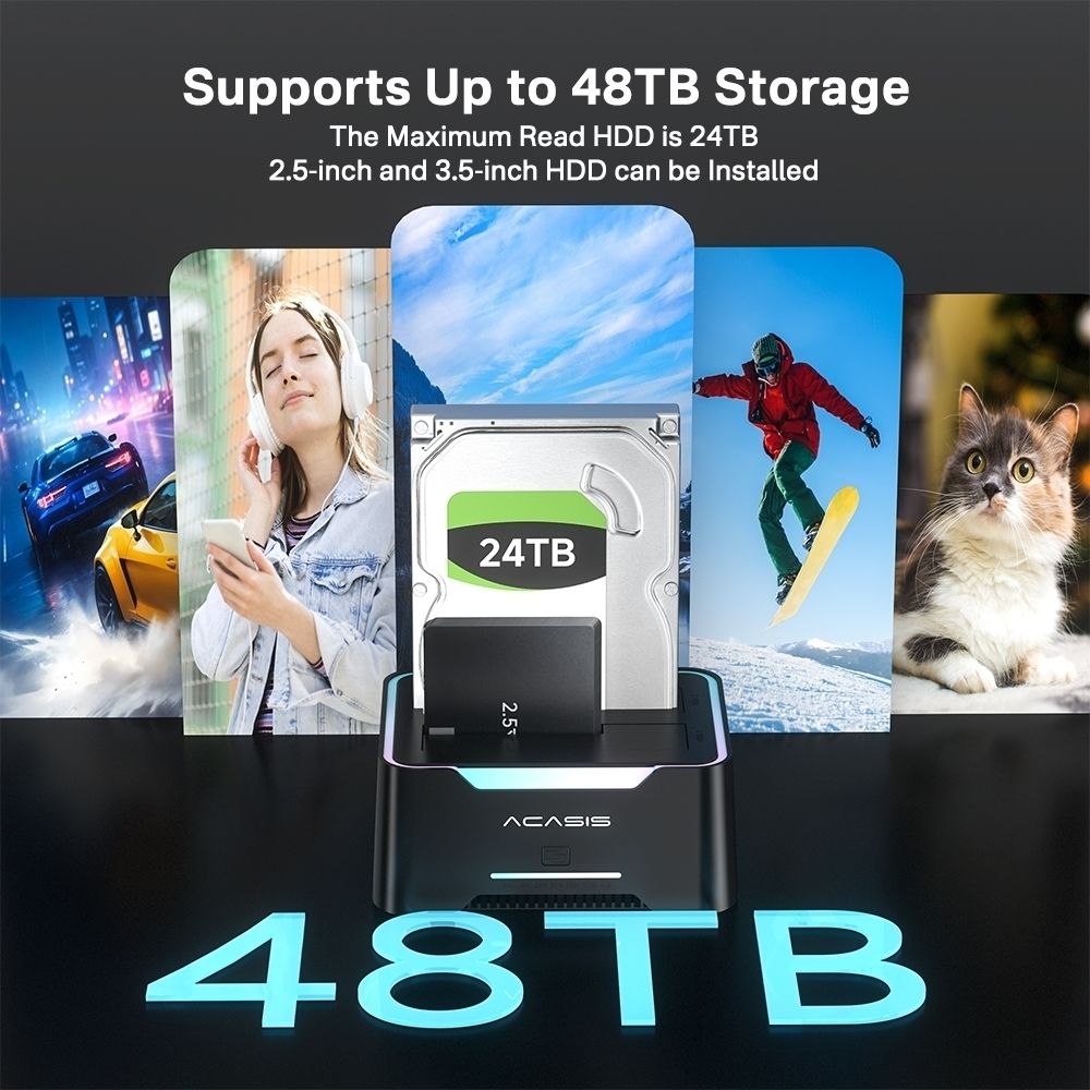 ACASIS EC-6104 Dual Bay 2.5/3.5" SATA HDD SSD Enclosure USB 3.2 5Gbps 60TB