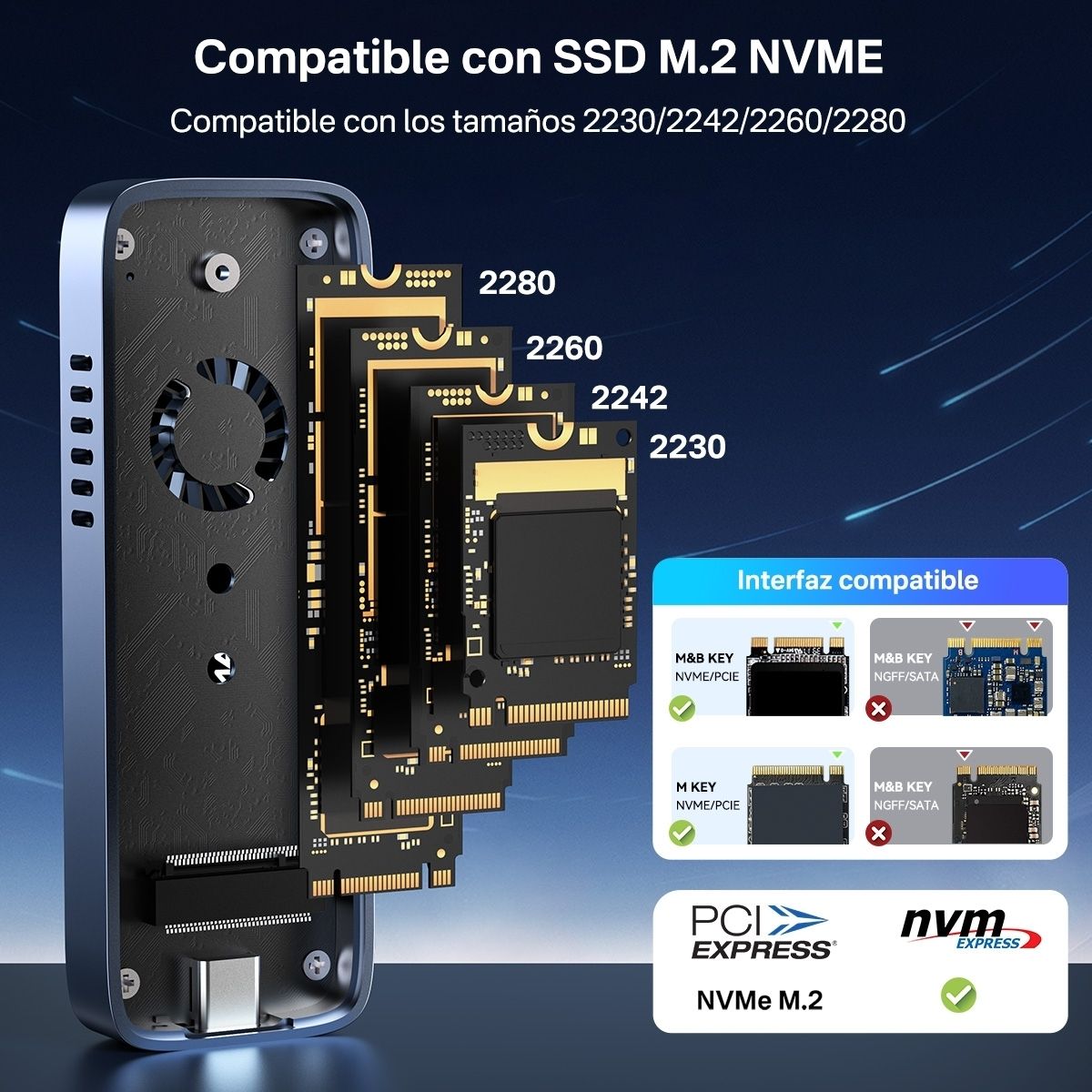 EC-6608AIR M.2 NVMe SSD Enclosure USB-C 10Gbps Cooling Fan Case