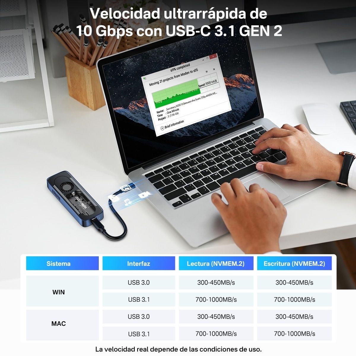 EC-6608AIR M.2 NVMe SSD Enclosure USB-C 10Gbps Cooling Fan Case