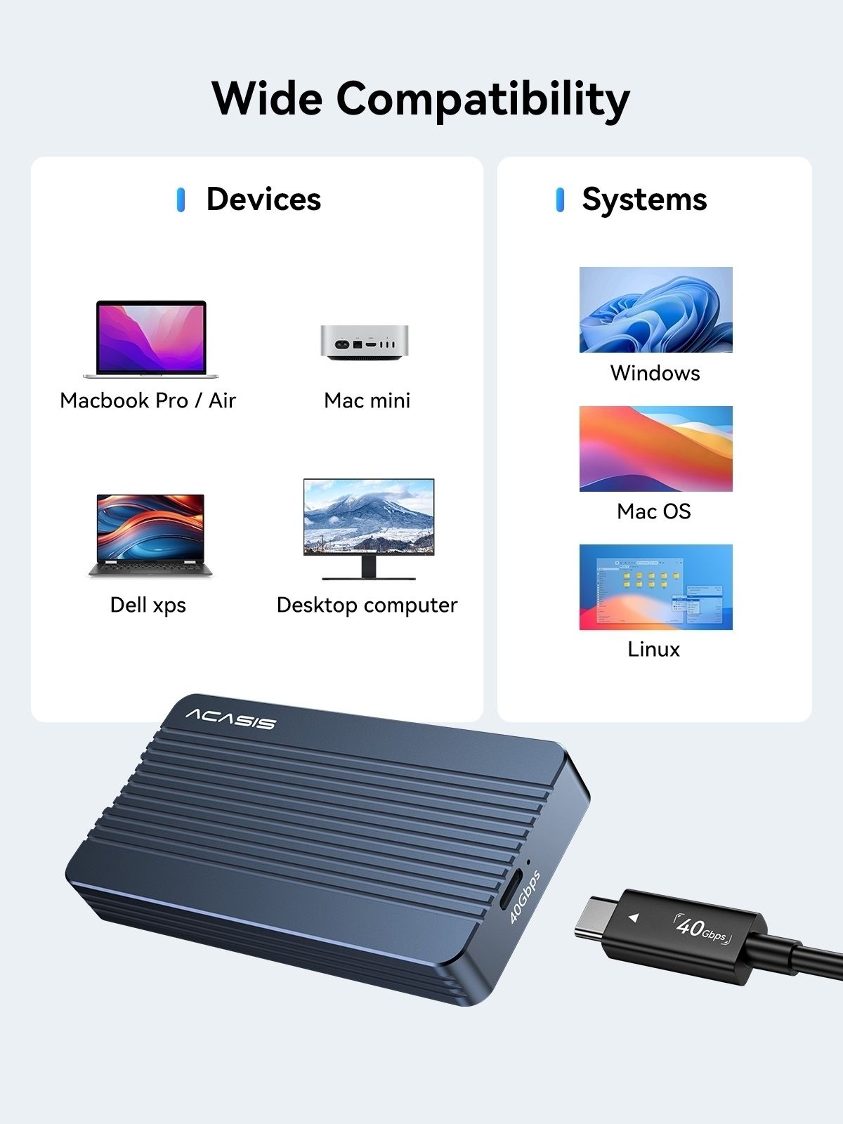 ACASIS TBU405Air USB4 40Gbps M.2 NVMe SSD Enclosure PCIe External Case Compatible with USB4/USB3.2/3.1/3.0/2.0