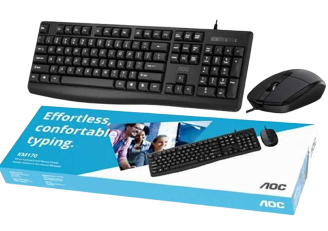 AOC KM170B Wired USB Keyboard and Mouse Combo Full Size Optical 1.5m Cable Black