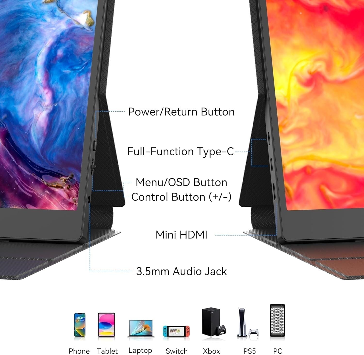 BENFEI 000451BK 15.6" FHD Portable Monitor USB-C HDMI IPS HDR Gaming Display w/ Speakers