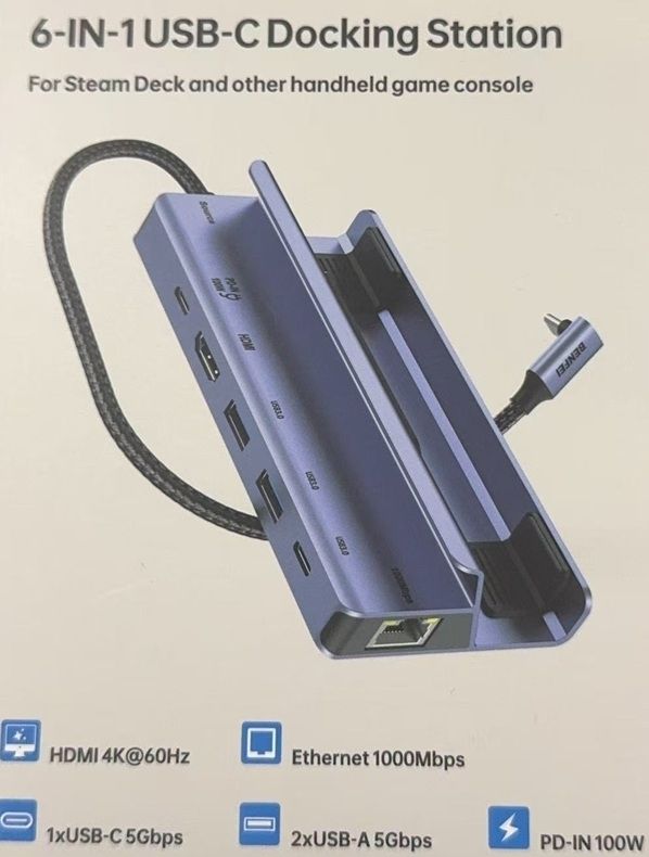 BENFEI 6-in-1 USB-C Hub 4K 60Hz HDMI 100W PD Gigabit Ethernet USB 3.0 Grey Dock