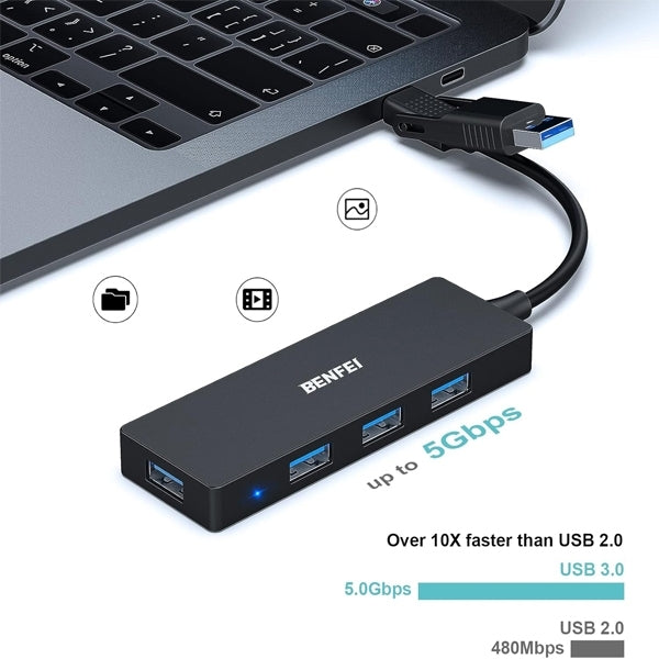 000291BK 4-Port USB 3.0 Ultra Flat Data Hub, USB C Hub with 4 Ports USB 3.0 Adapter