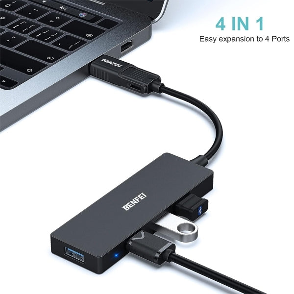 000291BK 4-Port USB 3.0 Ultra Flat Data Hub, USB C Hub with 4 Ports USB 3.0 Adapter