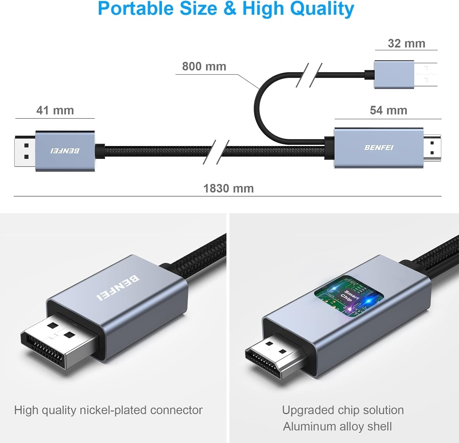 BENFEI 344GY-3M HDMI to DisplayPort Unidirectional 4K Active Cable with USB Powered 3M