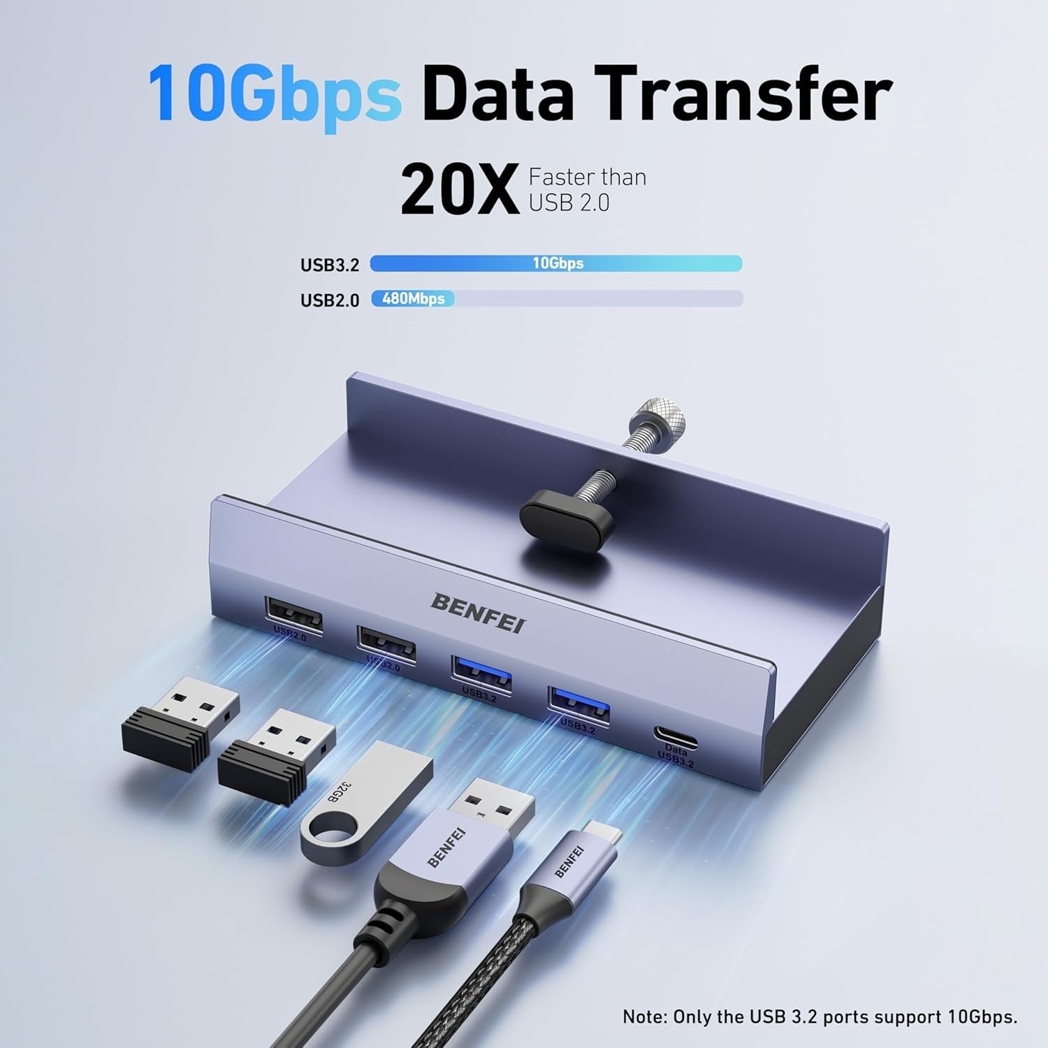 BENFEI 396GY USB-C 8-in-1 Docking HDMI 4K/60Hxz+USB-C(10G)+2xUSB-A(10G)+2xUSB2.0+RJ45+PD100W