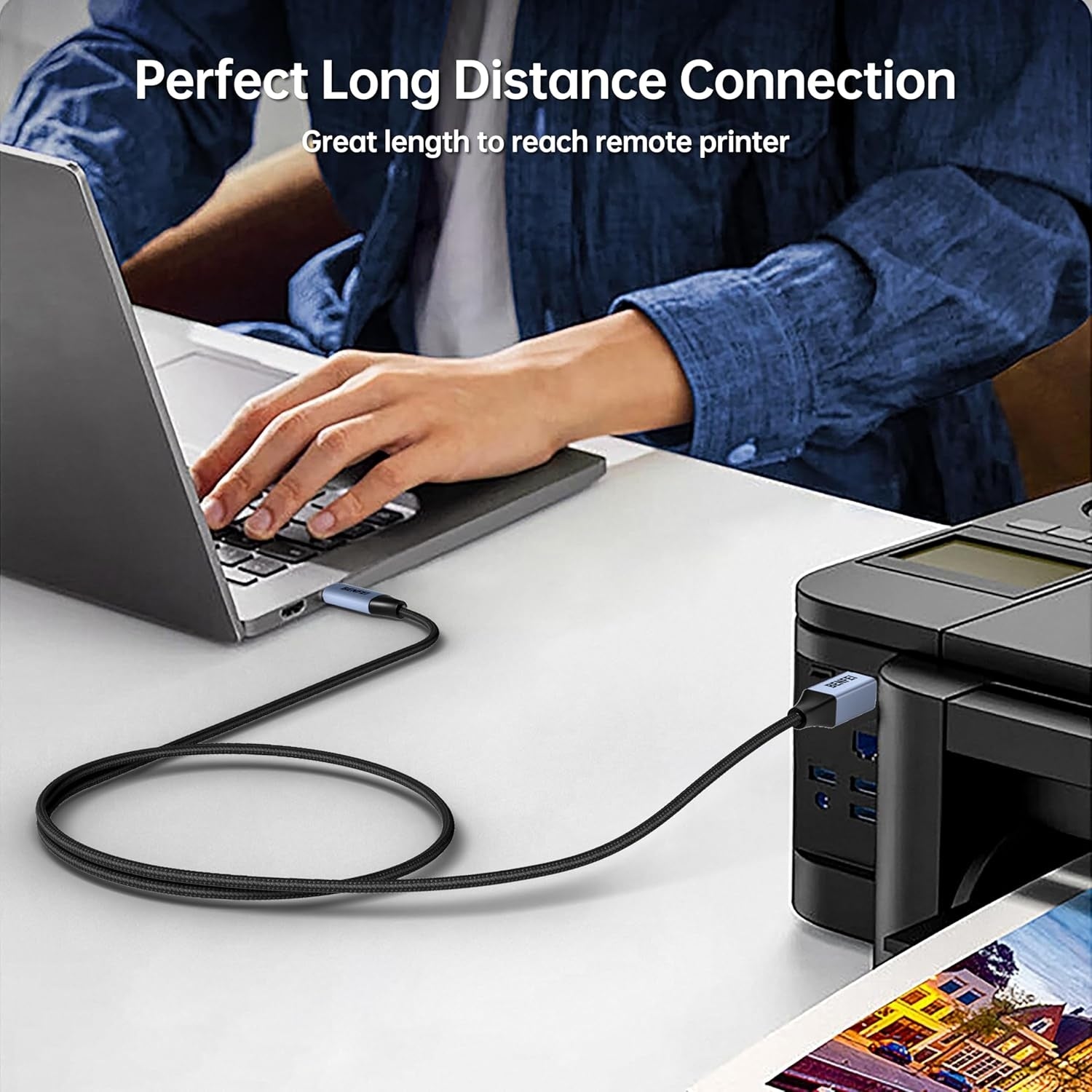 BENFEI 405GY-1.5M USB B to USB C Printer Cable, Nylon Braided, Premium Aluminium Alloy Case 1.5M