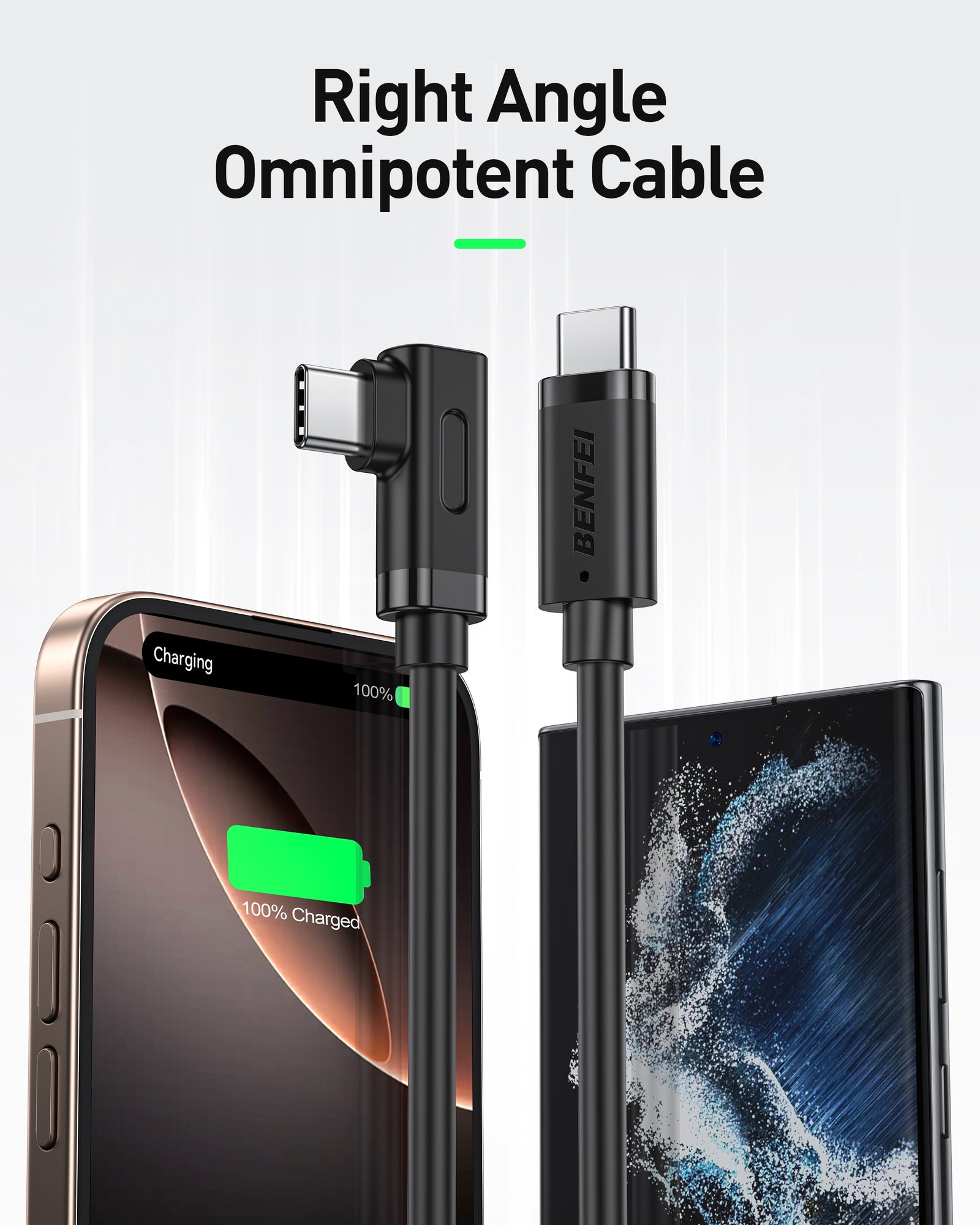 BENFEI 428BK-1M USB C to Right Angle USB C Cable , 90-dgree Angled USB 2.0 Type C Charger Cable, 3A Fast Charging & 480Mbps Data Sync, Durable PVC